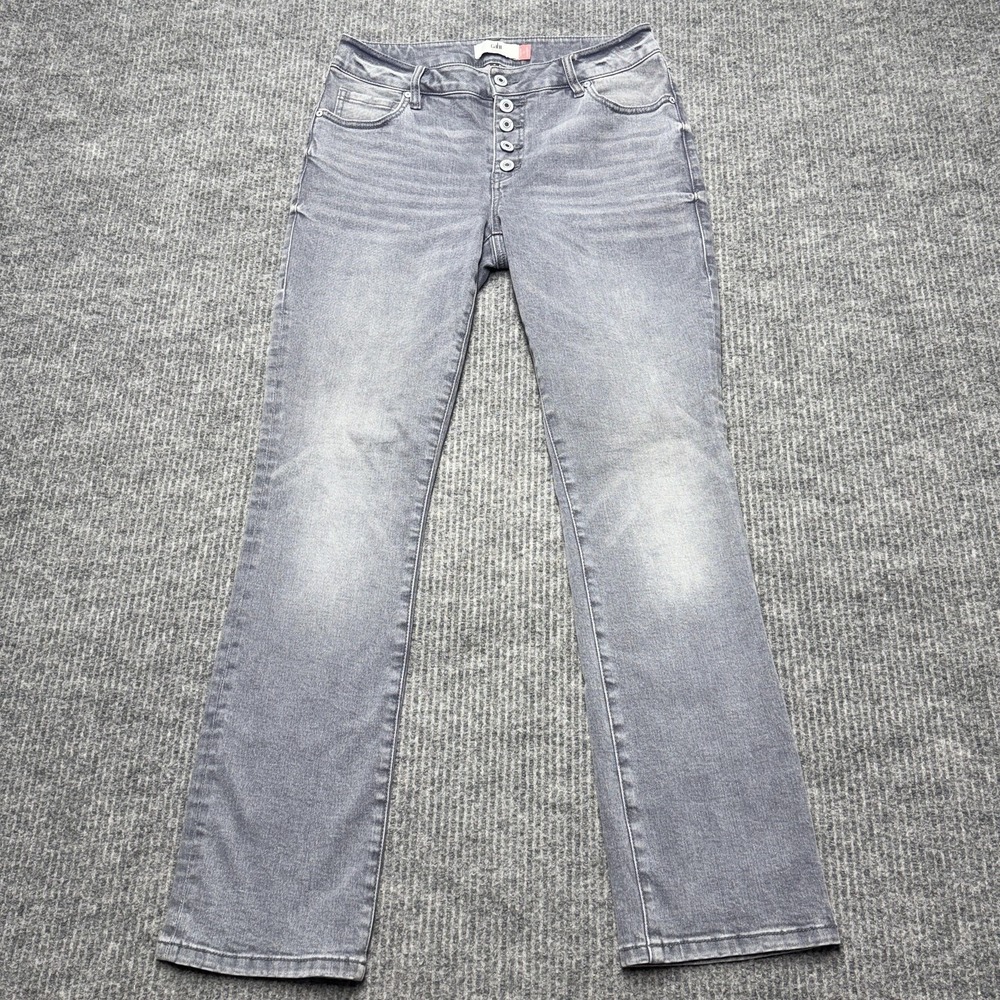 CAbi Button Fly Straight Jeans Womens 6 Gray Light Wash Mid Rise Stretch Denim